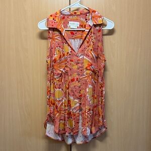 Maeve Anthropologie Floral Sleeveless Button-Up Blouse
